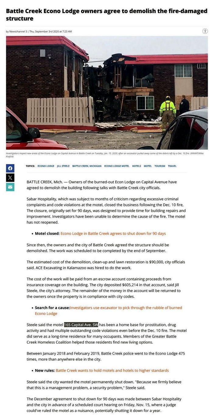 Econo Lodge (Village Inn) - Sept 2020 Fire (newer photo)